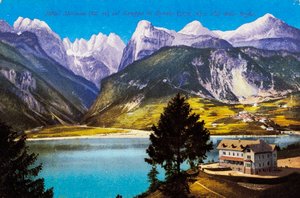 Hotel Molveno z Grupą Brenta i Val delle Seghe, pocztówka, Trydent-Górna Adyga, Włochy, XX wiek autorstwa Italian School
