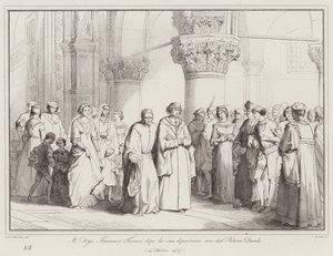 Doge Francesco Foscari, po jego zesłaniu opuszcza Pałac Dożów autorstwa Italian School
