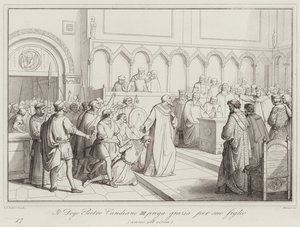 Doge Pietro Candiano III modli się o łaskę dla syna, 958 (rycina) autorstwa Italian School