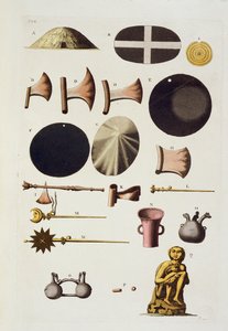 Narzędzia i artefakty Inków, Peru, z Le Costume Ancien et Moderne, tom II, płyta 22, autorstwa Julesa Ferrario, opublikowane ok. 1820-30 autorstwa Italian School