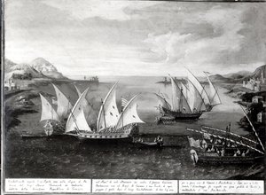 Incydent w Patras między weneckim kapitanem Iwanowiczem da Dabrotą a tureckim piratem Barbarossą, 17 kwietnia 1751 autorstwa Italian School
