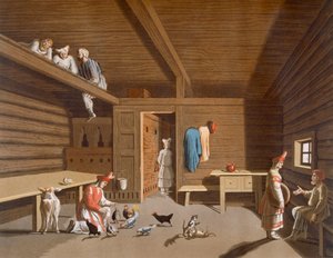 Wnętrze rosyjskiego domu chłopskiego, ok. 1820-30 lat autorstwa Italian School
