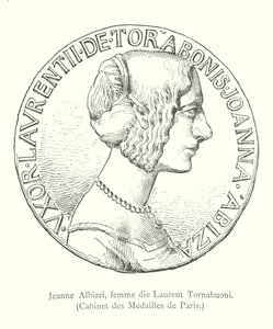 Jeanne Albizzi, żona Laurenta Tornabuoni, Cabinet des Medailles de Paris (grafika) autorstwa Italian School