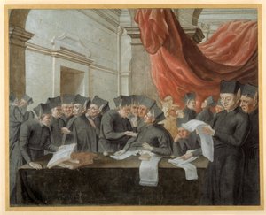 Jezuici na konklawe, spierają się o rachunki (pióro i atrament z akwarelą na papierze) autorstwa Italian School