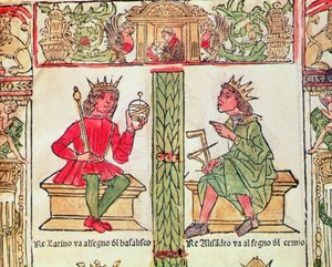 Król Latinus i król Aleksander, z Księgi Losu Lorenzo Spirito Gualtieri (wydruk na papierze) autorstwa Italian School