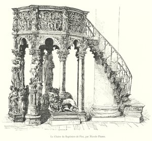 Ambona baptysterium w Pizie, Niccolo Pisano (rycina) autorstwa Italian School