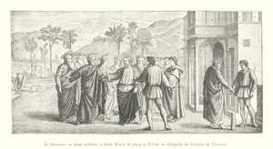 Masaccio, Jezus nakazuje św. Piotrowi zapłacić Hołd, Kaplica Karminów we Florencji (rycina) autorstwa Italian School