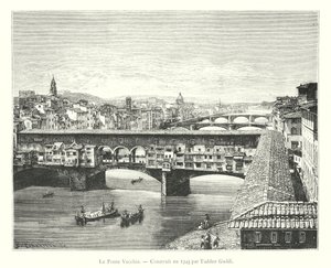 Le Ponte Vecchio, Construit en 1345 par Taddeo Gaddi (grafika) autorstwa Italian School