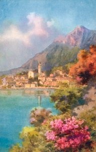 Limone, jezioro Garda, Włochy (kolorowa litografia) autorstwa Italian School