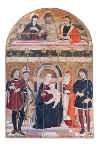 Madonna z Dzieciątkiem na tronie ze świętymi Klaudiuszem, Kastoriuszem, Marcinem i Hieronimem autorstwa Italian School