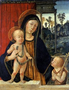 Madonna z Dzieciątkiem z młodym Janem Chrzcicielem, ok. 1500 (tempera na drewnie topoli) autorstwa Italian School