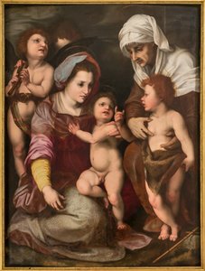 Madonna z Dzieciątkiem Jezus, św. Elżbieta, Dzieciątko św. Jan i dwa anioły, kopia z Andrea Del Sarto (olej na desce) autorstwa Italian School