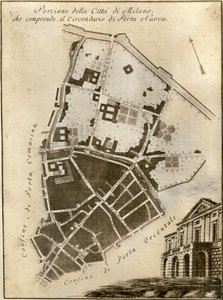 Mapa Mediolanu, Porta Nuova, ok. 1784 r. autorstwa Italian School