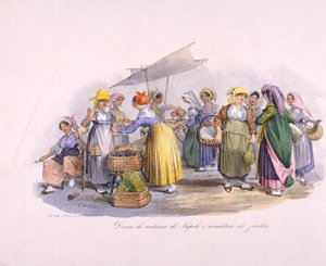 Scena targowa w Neapolu, rycina, Włochy autorstwa Italian School
