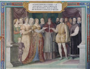 Małżeństwo Ottavio Farnese i Małgorzaty Austriackiej, córki Karola V, przez papieża Pawła III Farnese autorstwa Italian School