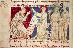 Miniatura z Chronicon Vulturnense, iluminowany kodeks skomponowany przez mnicha Iohannesa, ok. 1130, Włochy autorstwa Italian School