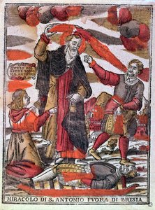 Cud św. Antoniego Wielkiego uzdrawiający otrutego człowieka (kolorowy drzeworyt) autorstwa Italian School