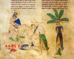 Ms.EST.59 fol.85v Tristan uwalnia króla Artura, z Opowieści o Tristanie (pergamin) autorstwa Italian School