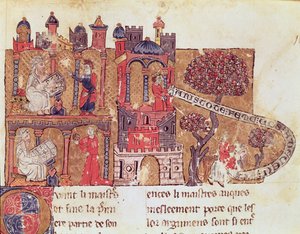 Ms 269 Fol.108 Arystoteles (384-322 pne) instruuje Aleksandra Wielkiego (356-323 pne) w zakresie moralności i pogardy dla kobiet, z Le Livre du Tresor Brunetto Latini (1220-94) autorstwa Italian School