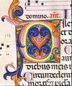 Ms 559 f.206v Historyczny inicjał „O”, z Psałterza Santa Maria Novella, iluminowany przez Paolo Soldiniego (fl.1342-86) 1379 (welum) autorstwa Italian School