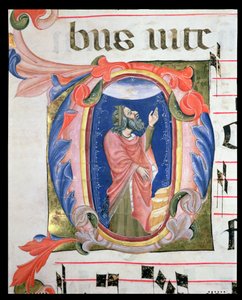 Ms 570 f.105r Historyczny inicjał D przedstawiający króla Dawida w modlitwie autorstwa Italian School