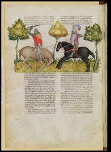 Pani Fr 343 fol.26v Sir Percivals koń zostaje zabity, z Queste del Saint Graal, ok. 1380-85 autorstwa Italian School