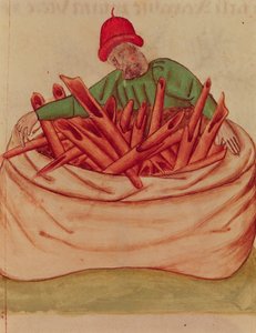 Ms Lat 993 L.9.28 Fol.36v Handlarz cynamonem, z „Tractatus de Herbis” Dioscoridesa (welum) autorstwa Italian School
