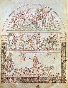 Pani Plut. 12.17,ok. 1b, Miasto ziemskie z trudami i nieszczęściami ludzkości oraz sądem duszy, z Miasta Bożego św. Augustyna, XI-XII w. autorstwa Italian School