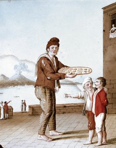 Małe neapolitańskie metiery: Sprzedawca „” Pasticiotti”” (Neapolitan Sands) - (Stary handel: Sprzedawca ciastek) Akwarela z XIX wieku - Neapol Museo Nazionale di San Martino autorstwa Italian School