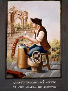 Małe metiery neapolitańskie: sprzedawca sorbetów - (Stary handel: sprzedawca lodów) Akwarela z XIX wieku - Neapol Museo Nazionale di San Martino autorstwa Italian School