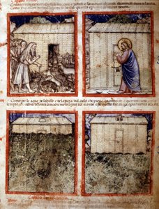 Arka Noego, miniatura zaczerpnięta z kodeksu 212 (lub kodeksu Padovano lub Biblii z Padwy) 1390-1400 Rovigo, Accademia dei Concordi autorstwa Italian School