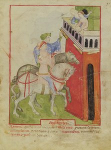 Nouv Acq Lat 1673 f.93 Jazda konna, z Tacuinum Sanitatis, c.1390-1400 autorstwa Italian School