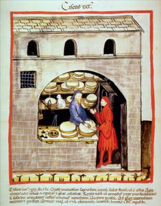 Nova 2644 fol.60v Sprzedaż dojrzałego sera z Tacuinum Sanitatis autorstwa Italian School