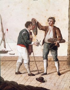 Stare neapolitańskie metiery: sprzedawcy małych węży - (Stare neapolitańskie zawody: sprzedawca zaskrońców) Akwarela z XIX wieku - Neapol Museo Nazionale di San Martino autorstwa Italian School