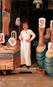 Stary metier: sklep sprzedawcy makaronów. Anonimowa detrema. XIX-wieczne XIX-wieczne Narodowe Muzeum Makaronu, Fundacja Agnesi, Rzym autorstwa Italian School