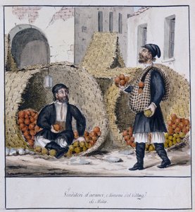 Sprzedawcy pomarańczy i cytryn Milis na Sardynii, wydrukowany ms.258, kolekcja Luzzetti autorstwa Italian School