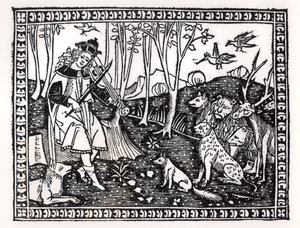 Orfeusz bawiący się ze zwierzętami, 1500 (drzewryt) (zdjęcie bw) autorstwa Italian School