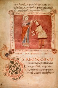 Otto I koronowany przez Marię Pannę, z sakramentarza biskupa Warmondo (welum) autorstwa Italian School