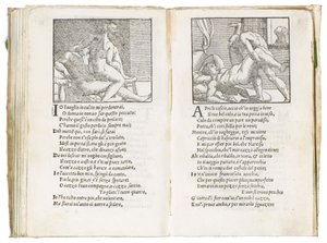 Strona z „Sonetti Lussuriosi” Pietro Aretino, ilustrowana przez Giulio Romano i grawerowana przez Marcantonio Raimondi, wydana w Wenecji, ok. 1527 autorstwa Italian School