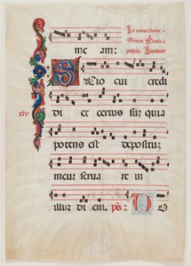 Strona z mszału lub księgi chóralnej, Północne Włochy, pierwsza połowa XV w. (tusz na welinie) (patrz także 499213) autorstwa Italian School
