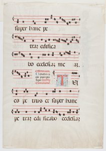 Strona z mszału lub księgi chóralnej, Północne Włochy, pierwsza połowa XV w. (tusz na welinie) (patrz także 499212) autorstwa Italian School