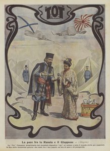 Pokój między Rosją a Japonią (kolorowa litografia) autorstwa Italian School