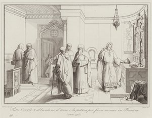 Pietro Orseolo I porzuca tron ​​i ojczyznę, aby zostać mnichem we Francji, 978 (rycina) autorstwa Italian School