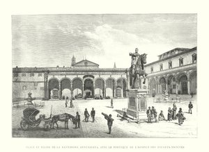Plac i kościół Santissima Annunziata, z portykiem Hospice des Enfants-Trouves (rycina) autorstwa Italian School