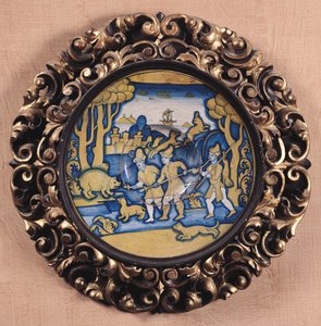 Talerz ozdobiony sceną myśliwską, Warsztat Deruta, ok. 1540-45 (majolika) autorstwa Italian School