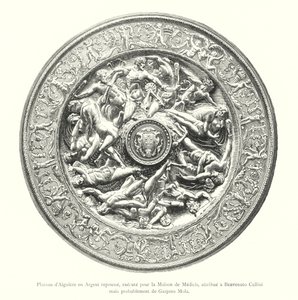 Taca garnkowa z odpychanego srebra, wykonana dla Domu Medyceuszy, przypisywana Benvenuto Cellini, ale prawdopodobnie Gaspero Mola (rycina) autorstwa Italian School