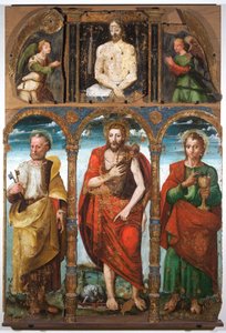 Poliptyk Świętego Jana Chrzciciela ze Świętym Piotrem i Świętym Janem Ewangelistą, pierwsza połowa XVI wieku (tempera na płycie) autorstwa Italian School