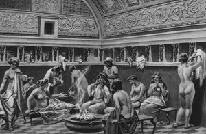 Pompeje: Wnętrze Łaźni Forum (lito) autorstwa Italian School
