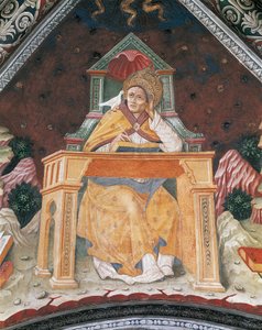 Papież Grzegorz I, w kaplicy św. Małgorzaty z Antiochii, sklepienie Sanktuarium Santa Maria Assunta (fresk) autorstwa Italian School
