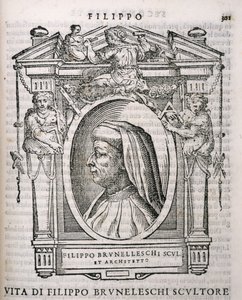 Portret Filippo Brunelleschiego (1377-1446) z Żywotów artystów Vasarisa, po raz pierwszy opublikowany 1550 autorstwa Italian School